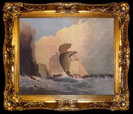 framed  William Buelow Gould Sailing ships off a rocky coast, ta009-2